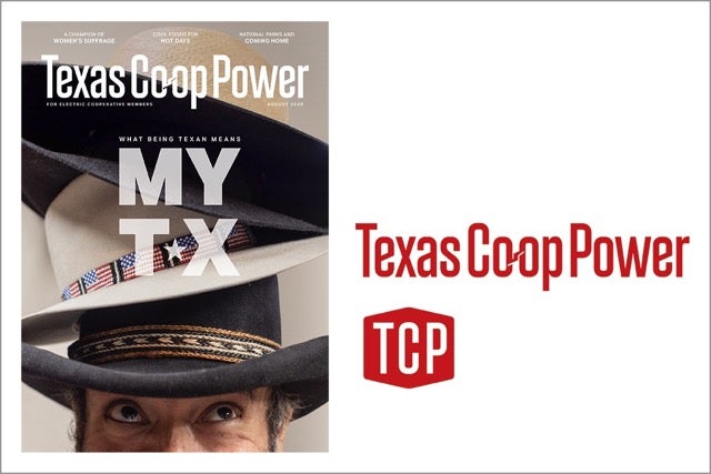 Texas Co-op Power magazine cover featuring Texas-themed imagery and TCP logo for electric cooperative members