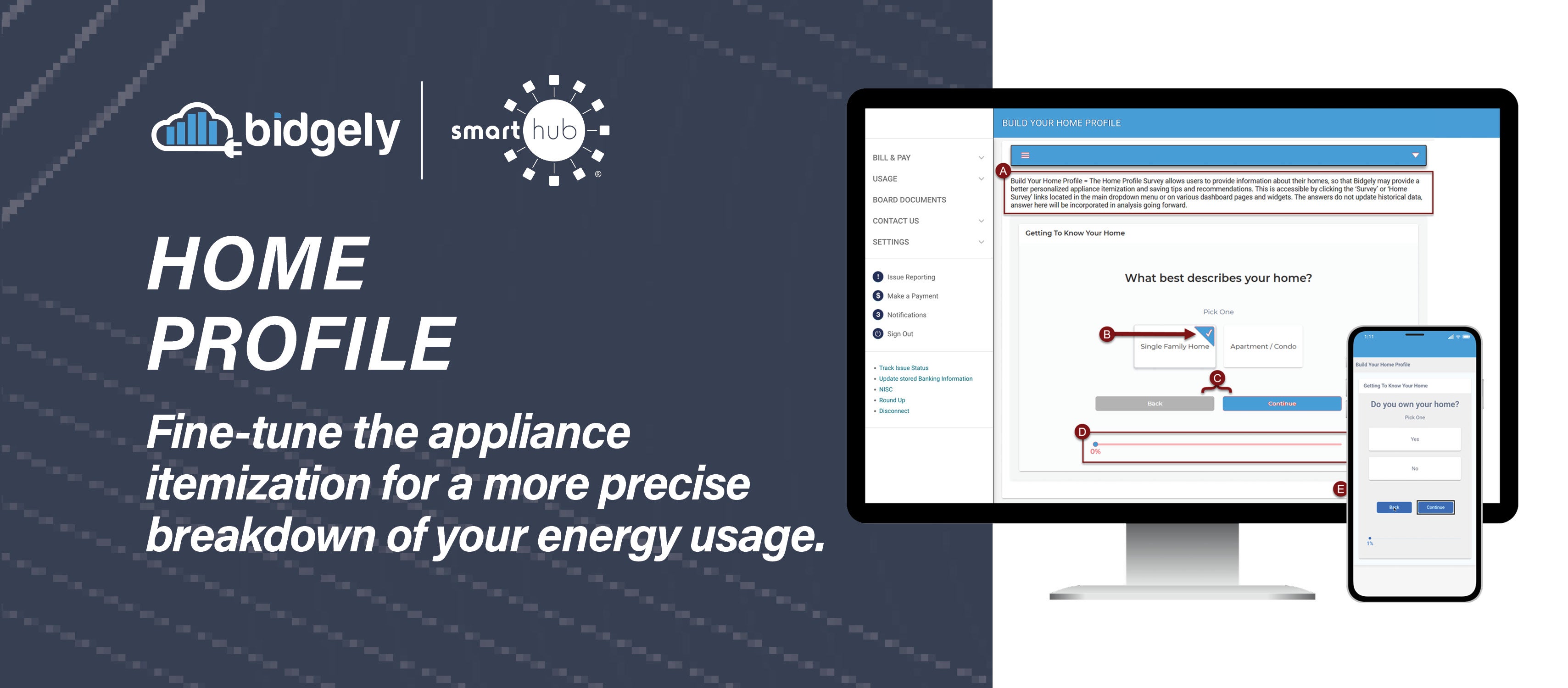 Bidgely Home Profile tool in SmartHub provides personalized home energy insights, appliance usage estimates, and energy-saving recommendations for BEC Power members.