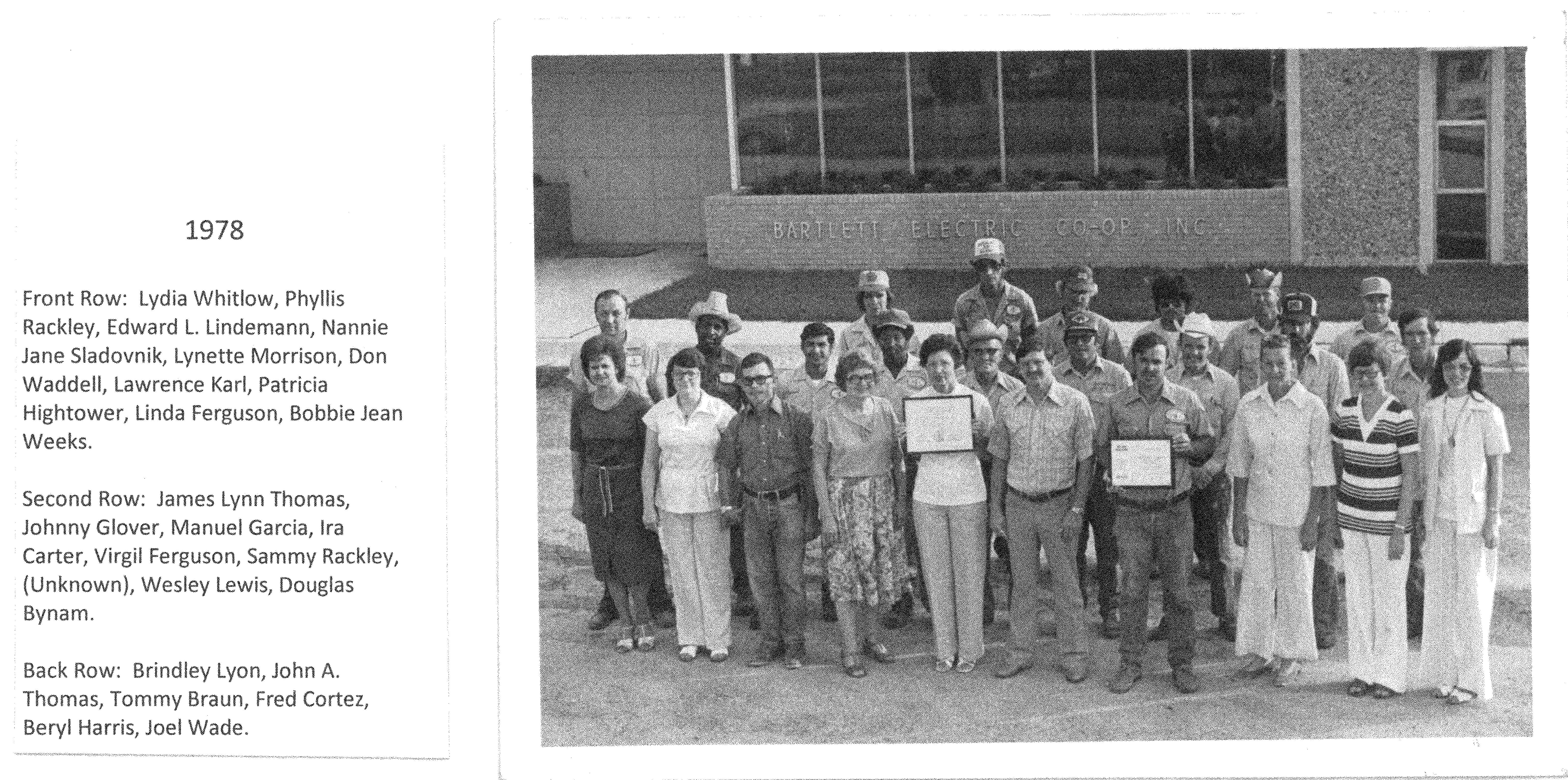 978 Bartlett Electric Cooperative employees and staff gathered outside headquarters in Central Texas